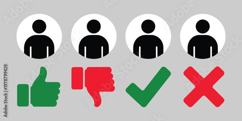 Customer feedback symbols including user avatars with thumbs up thumbs down check marks and cross icons set.