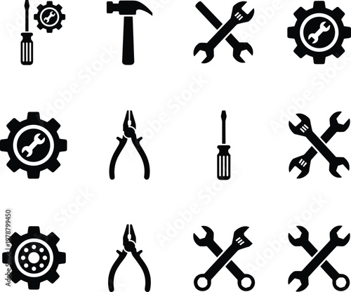 Set of black shovel silhouette icons isolated on white background, digging tool collection for construction, gardening, farming and landscaping vector design projects