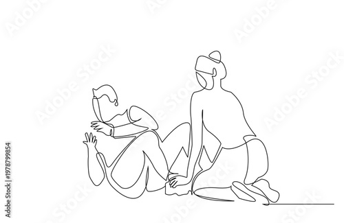 couple group partner coach together sport fitness activity lifestyle one line art design