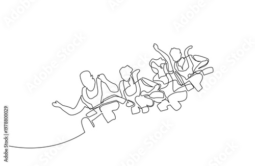 amusement park entertainment roller coaster people excitement one line art design