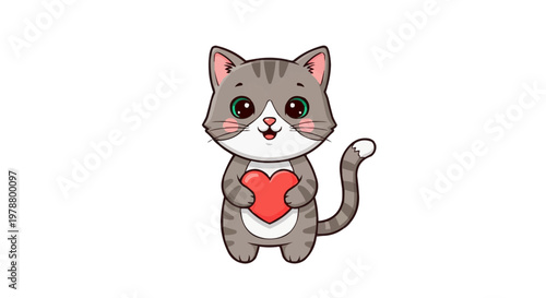 Vector illustration of a cute cat holding a heart
