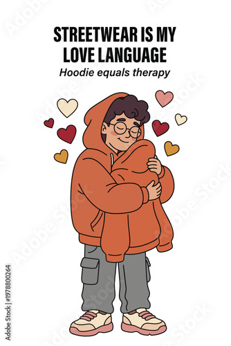 Streetwear love language hoodie vector illustration cozy fashion genz style t shirt design
