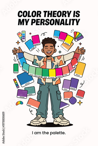 Color theory personality vector illustration creative genz design artist t shirt graphic