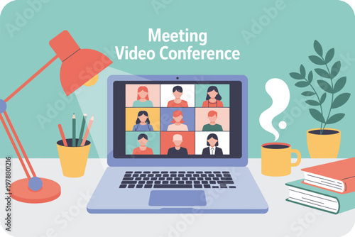 Flat of remote team conference meeting remote work