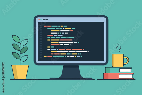 Flat of laptop with stock chart and growth computer screen