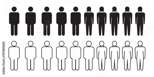 Set of simple human figures in solid black and outline white, representing different individuals and groups.