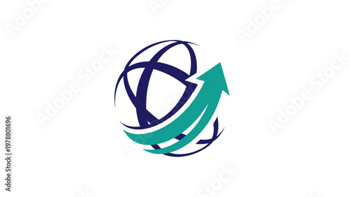 Green arrow globe business growth symbol.
