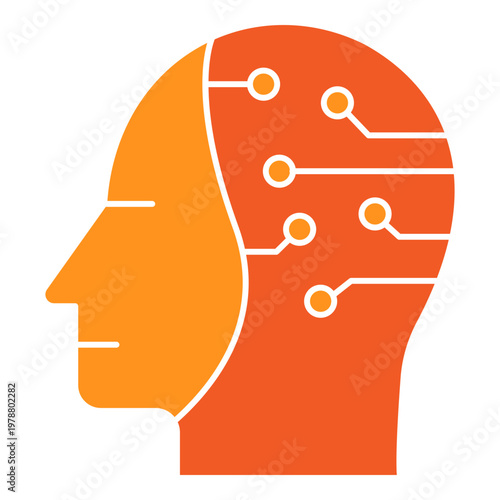 Human Intelligence Monoline Icon with Technology Integration