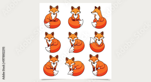 Cute cartoon orange fox stickers.