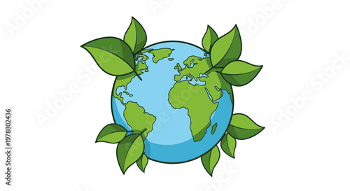 World Health Day illustration celebrates seasonal environment with globe and green leaves symbolizing nature and health on earth