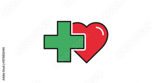 A vibrant illustration of a green cross and red heart symbol.
