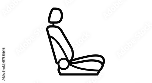 A simple black and white line drawing depicts a single automotive vehicle seat side profile