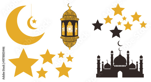 Ramadan iftar celebration with lantern and mosque under starry night sky