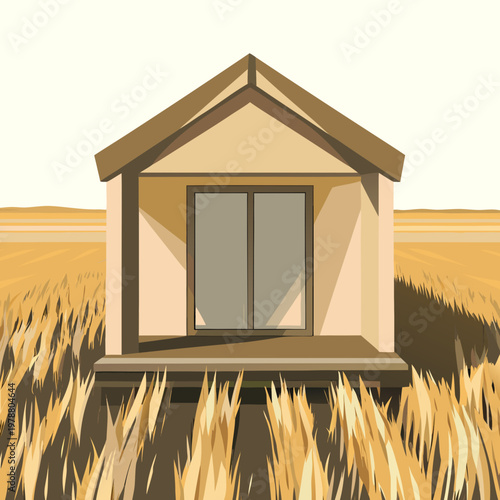 Tiny House in a Field: A charming, minimalist tiny house stands serenely in a field. This image evokes feelings of simplicity, peace, and sustainable living.