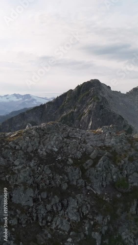 Majestic Aerial View Over Rugged Mountains and Glaciers in British Columbia, Canada