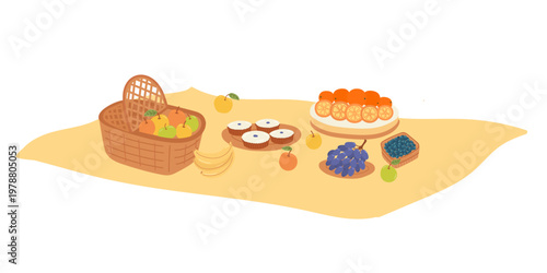 Summer picnic basket in flat cartoon design. Vector illustration isolated.
