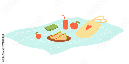 Summer picnic basket in flat cartoon design. Vector illustration isolated.