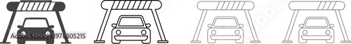 Car barrier icon set, detailed vector icons featuring parking barriers toll gate systems open and closed gates and ticket access symbols for security and transport design.