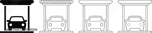 Car barrier icon set, modern vector illustration of parking entrance gates barricades toll barriers and access control symbols for traffic management and infrastructure design.