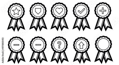Award ribbons with symbols and icons for achievement recognition