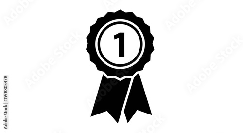 First place award ribbon with number one in medal and ribbon