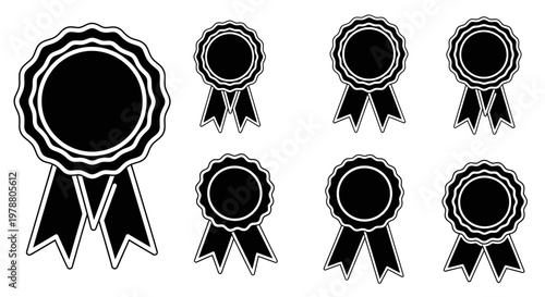 Set of award ribbons and medals for achievement recognition