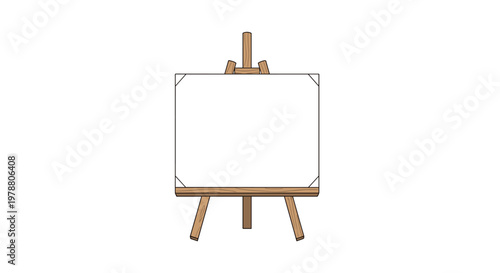 A pristine wooden tripod artist easel supporting a large blank white canvas ready for a creative masterpiece within a bright and minimalist studio space.