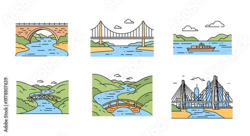 Collection of various bridge illustrations.