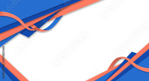 Abstract Blue and Orange Geometric Shapes with Ribbon Elements.