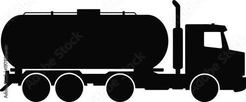 Black silhouette of a tanker truck transporting liquid cargo