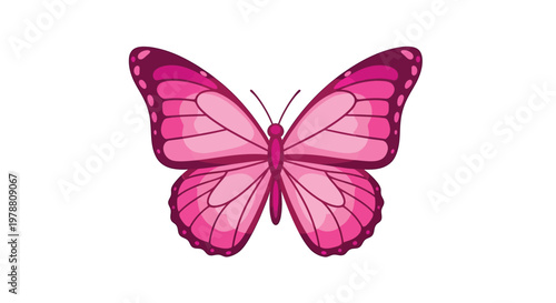 A vibrant pink butterfly with detailed wings is displayed against a plain white background