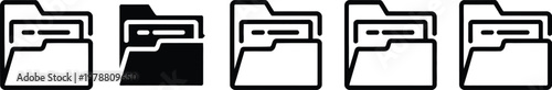 File folder icon set, vector illustration of document storage folders open and closed folder symbols and archive file icons for office and digital organization.