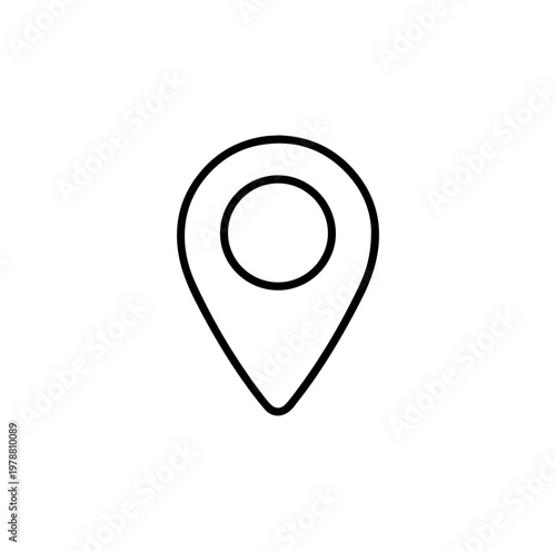 Line art location marker with shadow effect, black and white
