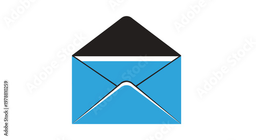 A simple flat vector illustration depicting an open envelope with a black interior