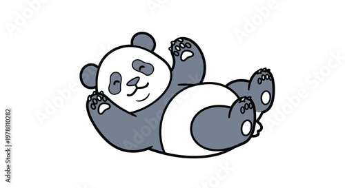 Cute cartoon panda bear lying down.