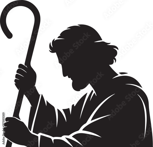 Joseph with Shepherd's Hook silhouette vector illustration with out background