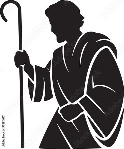 Joseph with Shepherd's Hook silhouette vector illustration with out background
