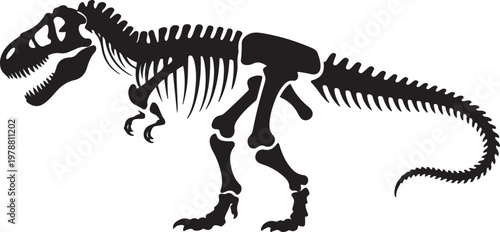 T rex dinosaur skeleton negative space silhouette vector illustration with out background