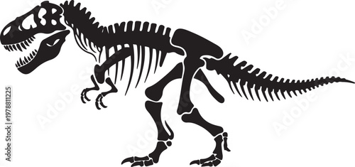 T rex dinosaur skeleton negative space silhouette vector illustration with out background