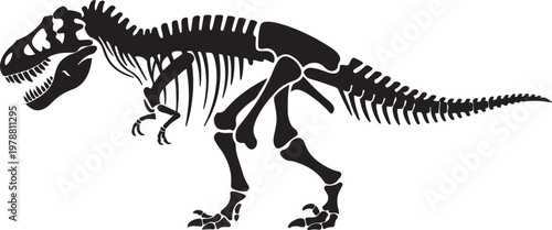 T rex dinosaur skeleton negative space silhouette vector illustration with out background