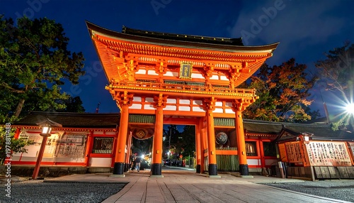 Nighttime View of the Fushimi Inari Shrines Torii Gates.