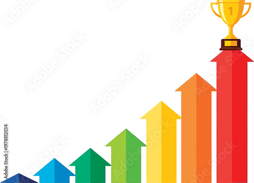 Ascending success with a trophy symbolizing achievement and growth Vector