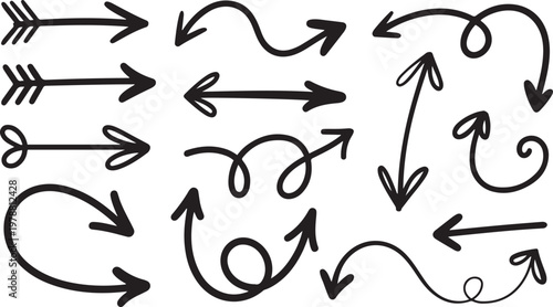 Collection of hand-drawn directional arrows with various looping and turning styles