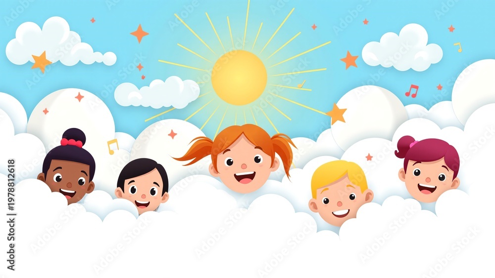 Fototapeta premium Carefree Heads Soaring in Inspirational Clouds