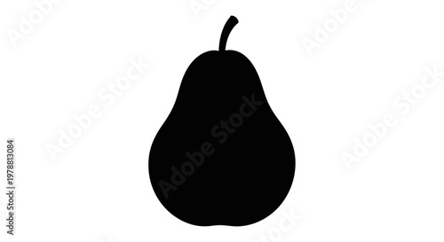 A simple black silhouette of a pear distinctly outlined silhouette