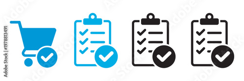 Purchase Order Creation icon set, multiple style collection, finance workflow and business process icons, clean outline and solid vector symbols