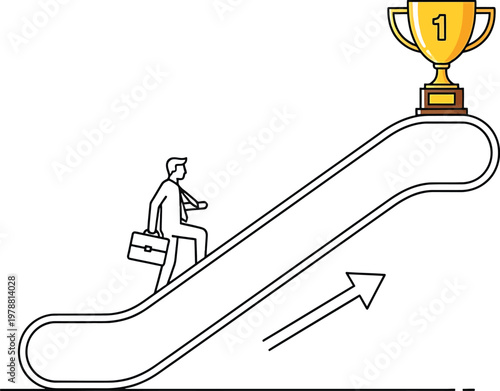 Determined professional ascending towards success and achievement with a trophy at the top Vector