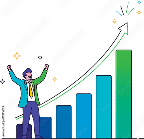 Celebrating success with a rising growth trend and joyful achievement Vector