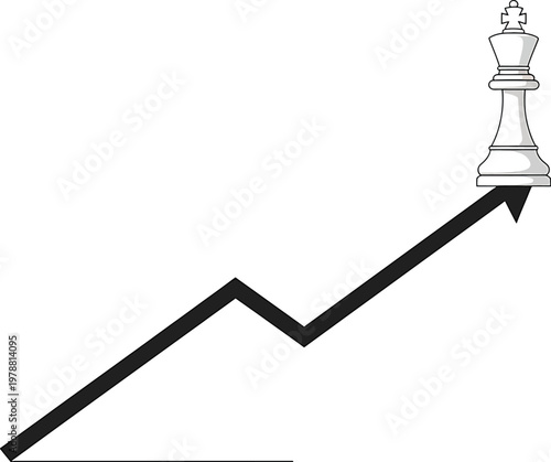 Chess king piece atop an upward trending line graph symbolizing success and growth Vector
