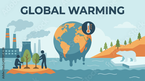 Fotografie Global Warming and Climate Change: Environmental Impact Illustration
